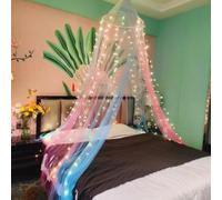 Eimilaly Ciel de lit Bicolore moustiquaire Rose Bleu avec lumières Chaudes, Ciel de lit pour Fille décoration de Chambre, Porte Unique