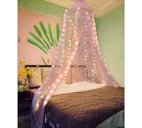 Eimilaly Ciel de lit Bicolore moustiquaire Rose Violet avec lumières Chaudes, Ciel de lit pour Fille décoration de Chambre, Porte Unique