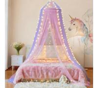 Eimilaly Ciel de lit Bicolore moustiquaire Rose Violet avec lumières Chaudes, Ciel de lit pour Fille décoration de Chambre, Porte Unique