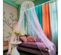 Eimilaly Ciel de lit moustiquaire avec 250pcs lumières de Rideau colorées, Ciel de lit pour Fille décoration de Chambre ou fête à thème, lumières Blanches/Blanches Chaudes