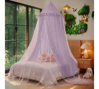 Eimilaly Ciel de lit princesse pour filles, auvent double couche avec découpes étoilées, auvent de rêve respirant et tissu lavable, convient pour lit simple/deux places, tente de lit féérique pour