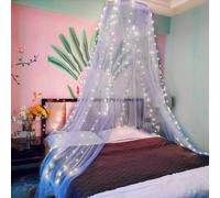 Eimilaly Dentelle Ciel de lit Moustiquaire avec lumières Chaudes, Princesse Ciel de lit pour Fille Décoration de Chambre, Bleu/Porte Unique