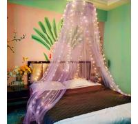 Eimilaly Dentelle Ciel de lit Moustiquaire avec lumières Chaudes, Princesse Ciel de lit pour Fille Décoration de Chambre, Violet/monoporte