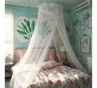 Eimilaly Dentelle Ciel de lit Moustiquaire, Princesse Ciel de lit pour Fille Décor de Chambre, Blanc/monoporte