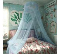 Eimilaly Dentelle Ciel de lit Moustiquaire, Princesse Ciel de lit pour Fille Décor de Chambre, Bleu/Porte Unique