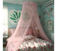 Eimilaly Dentelle Ciel de lit Moustiquaire, Princesse Ciel de lit pour Fille Décor de Chambre, Rose/Porte Unique