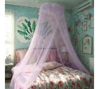 Eimilaly Dentelle Ciel de lit Moustiquaire, Princesse Ciel de lit pour Fille Décor de Chambre, Violet/monoporte