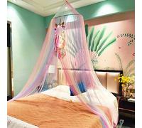 Eimilaly Princesse Baldaquin de lit Arc-en-Ciel avec Attrape-rêves de Licorne | lumières, baldaquin de lit pour décoration de Chambre de Fille ou fête sur Le thème de la Licorne