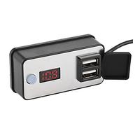 EIMSOAH Chargeur Double USB pour Moto à Affichage Numérique 12 V, Alimentation étanche pour Caméra GPS MP3, Matériau ABS Couleur Noire, Montable sur Motos et Voitures électriques