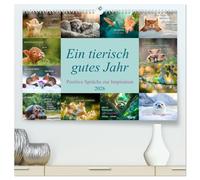 Ein tierisch gutes Jahr (hochwertiger Premium Wandkalender 2026 DIN A2 quer), Kunstdruck in Hochglanz: Positive Sprüche zur Inspiration