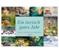 Ein tierisch gutes Jahr (Wandkalender 2026 DIN A2 quer), CALVENDO Monatskalender: Positive Sprüche zur Inspiration