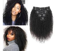 EINbeauty Kinky-Curly Human Hair Clips Extension a Clip Cheveux Naturel 120g-8pcs Invisibles à Clip Human Hair Clips ins Perruques Pour Femmes Noires Clip Extension Brazilian Virgin Cheveux 24"