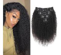 EINbeauty Kinky-Curly Human Hair Clips Extension a Clip Cheveux Naturel 120g-8pcs Invisibles à Clip Human Hair Clips ins Perruques Pour Femmes Noires Clip Extension Brazilian Virgin Cheveux 22"