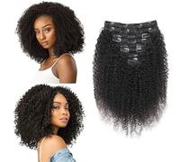 EINbeauty Kinky-Curly Human Hair Clips Extension a Clip Cheveux Naturel 120g-8pcs Invisibles à Clip Human Hair Clips ins Perruques Pour Femmes Noires Clip Extension Brazilian Virgin Cheveux 20"