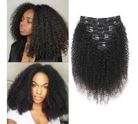 EINbeauty Kinky-Curly Human Hair Clips Extension a Clip Cheveux Naturel 120g-8pcs Invisibles à Clip Human Hair Clips ins Perruques Pour Femmes Noires Clip Extension Brazilian Virgin Cheveux 16"