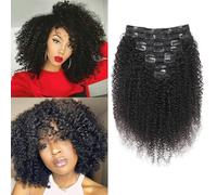 EINbeauty Kinky-Curly Human Hair Clips Extension a Clip Cheveux Naturel 120g-8pcs Invisibles à Clip Human Hair Clips ins Perruques Pour Femmes Noires Clip Extension Brazilian Virgin Cheveux 12"