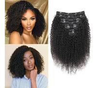 EINbeauty Kinky-Curly Human Hair Clips Extension a Clip Cheveux Naturel 120g-8pcs Invisibles à Clip Human Hair Clips ins Perruques Pour Femmes Noires Clip Extension Brazilian Virgin Cheveux 14"