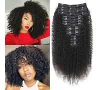 EINbeauty Kinky-Curly Lot de 16 extensions de cheveux humains à clip - Cheveux humains noirs naturels - 240 g - 16 pièces - Pour femmes noires - 30,5 cm + 35,5 cm