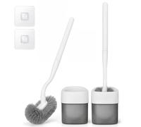 EINESIN Lot de 2 brosses de toilette améliorées, brosse WC en plastique et support, poils solides, brosse de cuvette de toilette fine et compacte pour salle de bain, montage mural, nettoyage en