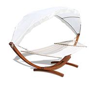 EINFEBEN Hamac avec armature et toit pare-soleil, hamac en bois de mélèze résistant aux intempéries, jusqu'à 200 kg, hamac à barres pour 2 personnes, extérieur et intérieur