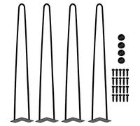 Einfeben - Lot de 4 pieds de table en épingles à cheveux - Avec 3 entretoises - En acier - 61 cm Protection de sol et vis, en métal, pour meubles DIY, table basse, table de bureau, table à manger