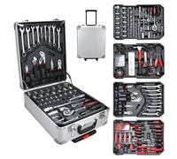 EINFEBEN Mallette à outils 1031 pièces Boîte à outils en aluminium Set de caisse à outils verrouillable Sac à outils Trolley à outils 4 niveaux