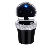 eing Cendrier de voiture portable sans fumée avec indicateur lumineux LED bleu, accessoire de voiture pour femme, idéal pour la voiture, la maison et le bureau, noir + blanc