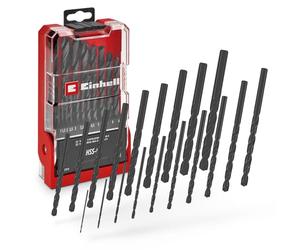 Einhell 19 pièces jeu de forets métal HSS-R | Acier HSS 4241 | finition brunie noire | Split Point 135° | spirale N | queue cylindrique | coffret incl.