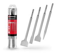 Original Einhell Set de 4 burins SDS Plus, 250 mm (burin pointu, burin plat 20 mm, burin de bêche 40 mm, burin à carrelage 50 mm, acier 40Cr durable pour les travaux de démolition et de rénovation)