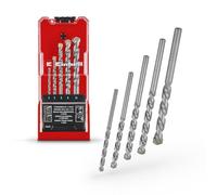 Einhell 5 pièces jeu de forets à maçonnerie, Ø 4-10 mm | Acier C45 sablé | plaquette en carbure | pointe à 130° | double spirale laminée | queue cylindrique | coffret inclus