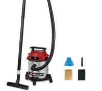 Einhell Aspirateur eaux et poussières TC-VC 1240 S (950 W, 180 mbar, 4 roulettes, cuve de 12 l, avec suceur Plat et Brosse combinée, Filtre en Mousse, Sac collecteur de poussière et Sac filtrant)
