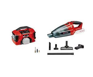 Einhell Compresseur sans fil PRESSITO 18/21 Power X-Change & Aspirateur à main sans fil TE-VC 18 Li Solo -Système Power X-Change (Livré avec accessoires (Buse, buse à rainures...)