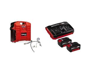 Einhell Compresseur-valise sans fil TE-AC 36/8 Li OF Set-Solo PXC (3 V, 8 bar max, sans lubrification, capacité d’aspiration 130 L/min, avec kit de 3 adaptateurs) avec Twincharger et 2 Batteries 4,0Ah