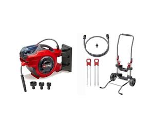 Einhell Enrouleur de tuyau sans fil GE-HR 18/30 Li-Solo (18V, mécanisme d’enroulement auto, pivote jusqu’à 180°, support mural, tuyau d’arrosage 30m et buse de pulvérisation, sans batterie) + Chariot