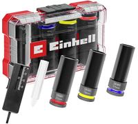 Einhell Coffret 5 pièces impact pour voiture – Acier CrMo, protection jante, 17/19/21 mm, 80 mm