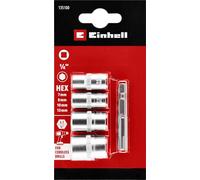 Einhell Jeu de 5 clés à douille avec adaptateur 7-13 mm (six pans, chrome vanadium, tige E 6.3)
