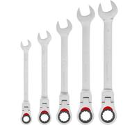 Einhell Jeu de 5 clés mixtes à cliquet | 10 / 13 / 15 / 17 / 19 mm | tête à cliquet orientable à 180° | acier CrV | profil ondulé | surface décapée
