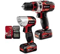 Einhell Kit perceuse-visseuse sans fil TE-CD 12/1 Li +22+CL (Li-Ion, 12 V, 30 Nm max., engrenage 2 vitesses, avec 2 batteries 2,0 Ah, chargeur, kit de forets/embouts de vissage et lampe sans fil)