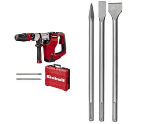 Einhell Marteau Démolisseur TE-DH 12 (1050 W, Fréquence de Frappe : 4100 trs/min, Câble : 400 cm, Mandrin SDS Max, Livré en Coffret avec Burin Pointu et Burin Plat) + Jeu de 3 burins