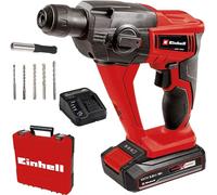 Einhell Marteau perforateur sans fil TE-HD 18 Li Kit (1x2,5 Ah) PXC (Li-Ion, 18 V, 1,2 J, mandrin SDS-Plus, capacité de perçage du béton de 12 mm, avec batterie 2,5 Ah, chargeur, 5 forets et coffret)