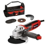 Einhell Meuleuse d’angle Ø125mm TC-AG 125/850 Kit (850 W, 12 000 tr/min, profondeur coupe max. 28 mm, diamètre disque max. 125 mm) Livré avec 3 disques de coupe, 1 disque abrasif et sac porte-outils