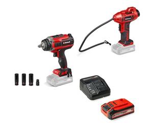 Einhell Pack 2 machines sans fil - Spécial Automobile - Power X-Change (Boulonneuse IMPAXXO 18/450, Gonfleur CE-CC 18) + Chargeur et Batterie 4,0Ah PLUS
