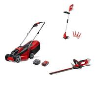 Einhell Pack 3 Machines sans Fil - Power X-Change (Tondeuse à Gazon GE-CM 18/30 Li, Coupe-Bordures GC-CT 18/24 Li, Taille-Haies GC-CH 18/40 Li) + Batterie 3,0Ah et Chargeur
