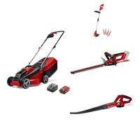 Einhell Pack 4 Machines sans Fil - Power X-Change (Tondeuse à Gazon GE-CM 18/30 Li, Coupe-Bordures GC-CT 18/24 Li, Taille-Haies GC-CH 18/40 Li, Souffleur GE-CL 18 Li E) + Batterie 3,0Ah et Chargeur