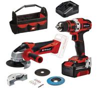 Einhell Pack Perceuse + Meuleuse d’angle sans fil PXC (18V) Livré avec Batterie 4,0Ah et Chargeur, Sac et Accessoires