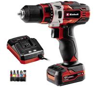 Einhell Perceuse-visseuse sans fil TE-CD 12/1 Li (Li-Ion, 12 V, engrenage à 2 vitesses, variateur électronique, lampe LED, engrenage métallique robuste, avec chargeur 45 min et batterie 2,0 Ah)