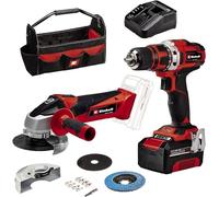 Einhell Pack perceuse et meuleuse d'angle sans fil PXC 18V – Batterie 4,0Ah, chargeur, sac