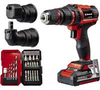 Einhell Perceuse Visseuse sans fil TE-CD 18/45 3X-Li +22 1x2,0 Ah PXC Einhell (mandrin amovible, porte-embouts coudé, porte-embouts excentré, kit de 22 accessoires, batterie 2,0 Ah, chargeur + E-Box)