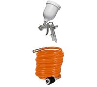 Einhell Pistolet à pulvérisation de peinture à air comprimé pour compresseur (5 bar max, réservoir 0,6L, écoulement par gravité, régulateur débit peinture et de jet, raccord inclus) + Tuyau spirale 4m