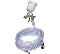 Einhell Pistolet à pulvérisation de peinture à air comprimé pour compresseur (5 bar max, réservoir 0,6L, écoulement par gravité, régulateur débit peinture et de jet, raccord inclus) + Tuyau PVC 10m